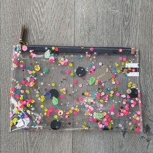 J. Crew Clear Sequin Embellished PVC Pouch Makeup Bag Clutch Pencil Case Zip Top